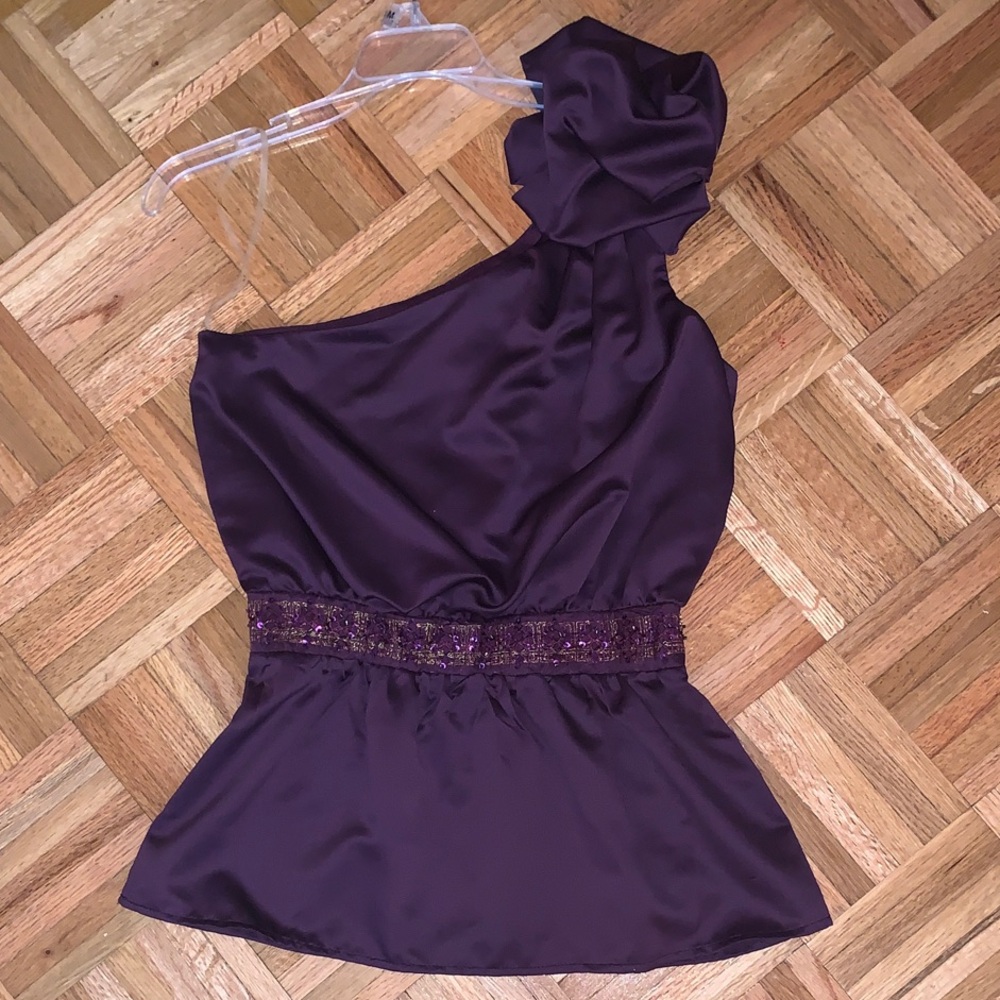 NWT Arden B. One-Shoulder Embellished Plumb Colored Top - Women’s Size Medium